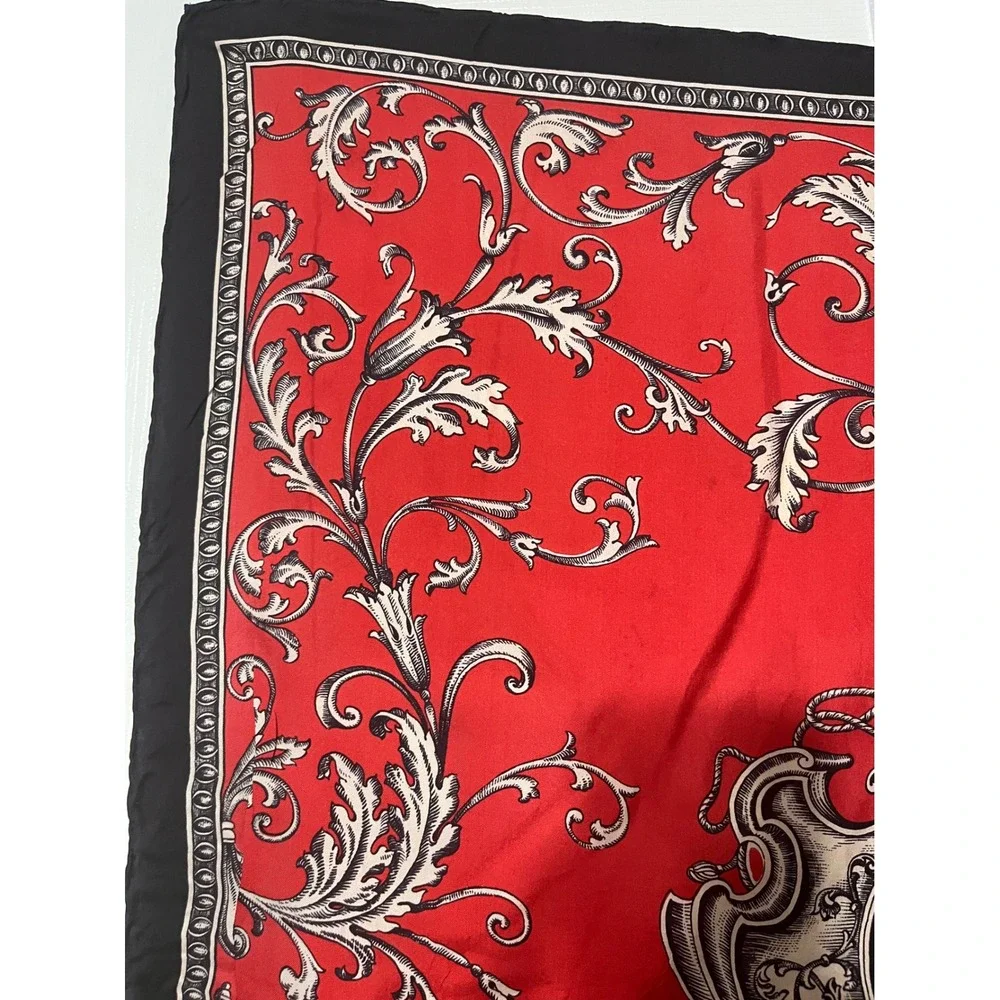 Jean Daix Vintage Silk Scarf Red Black White Heraldic Crest Lion Square 26x26